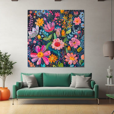 Flower Painting with Blue Background